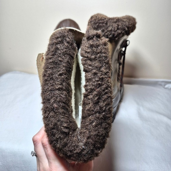 Vintage 90s Sorel Alpine brown leather fleece lined snow boots women's 9 - Picture 4 of 9